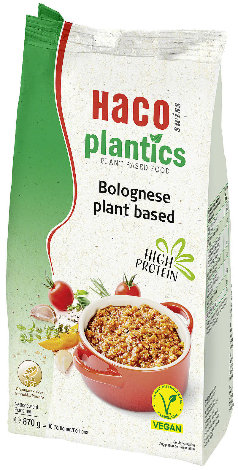 Plantics Bolognese plant based - pflanzenbasierte Alternative für Fleisch mit hohem Proteingehalt.