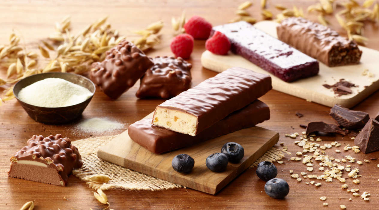 Fully coated bars, protein bars, filled bars