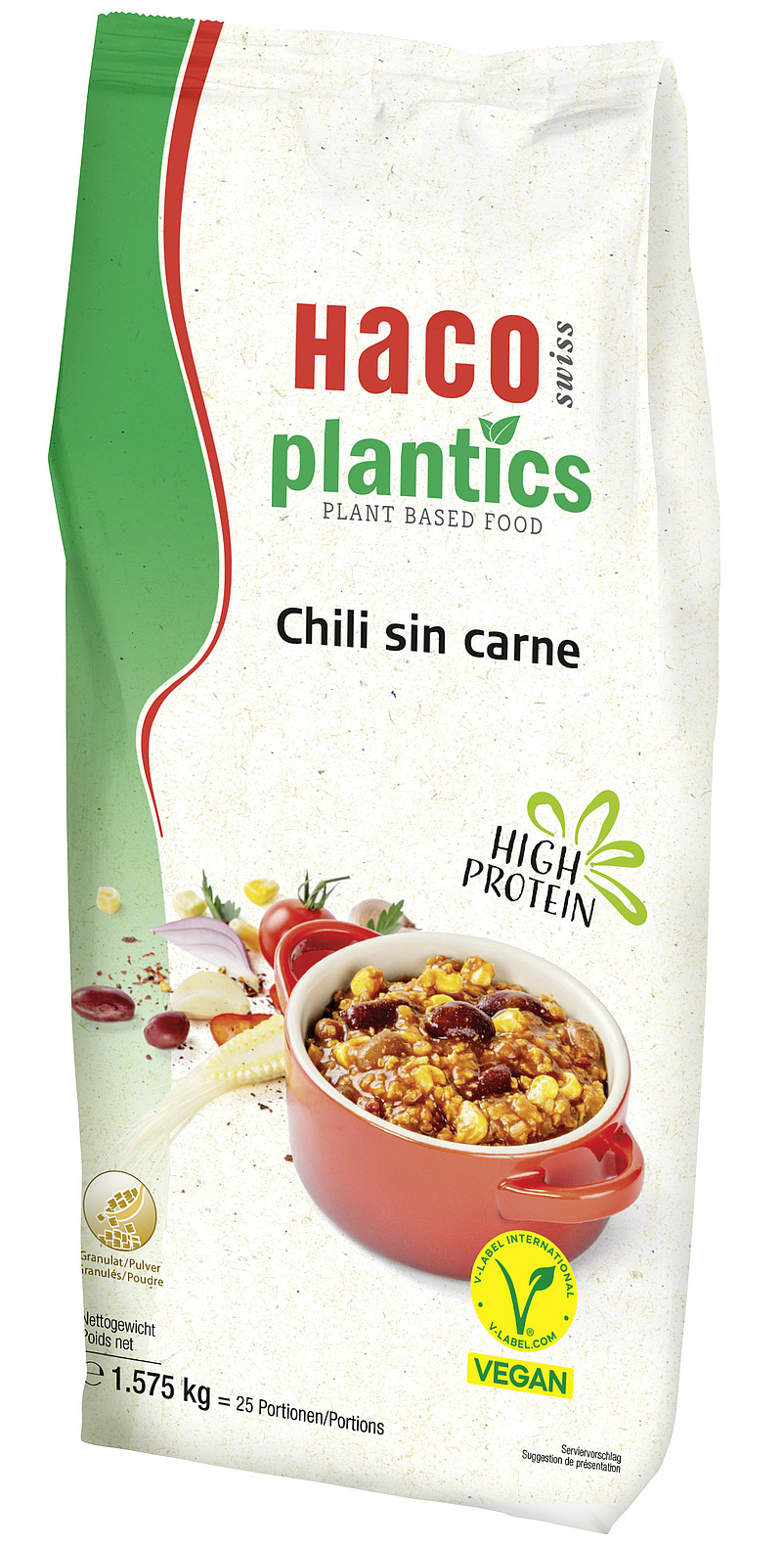 Plantics Chili sin carne - pflanzenbasierte Alternative für Fleisch mit hohem Proteingehalt.