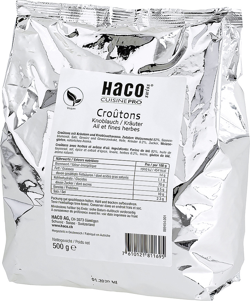 Cuisine Pro - bewährt effizient. Knusprig geröstete Brotwürfeli mit Knoblauch und Kräuteraroma.