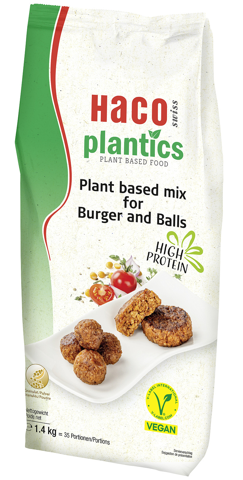 Plantics plant based mix for Burger and Balls - pflanzenbasierte Alternative für Fleisch mit hohem Proteingehalt.
