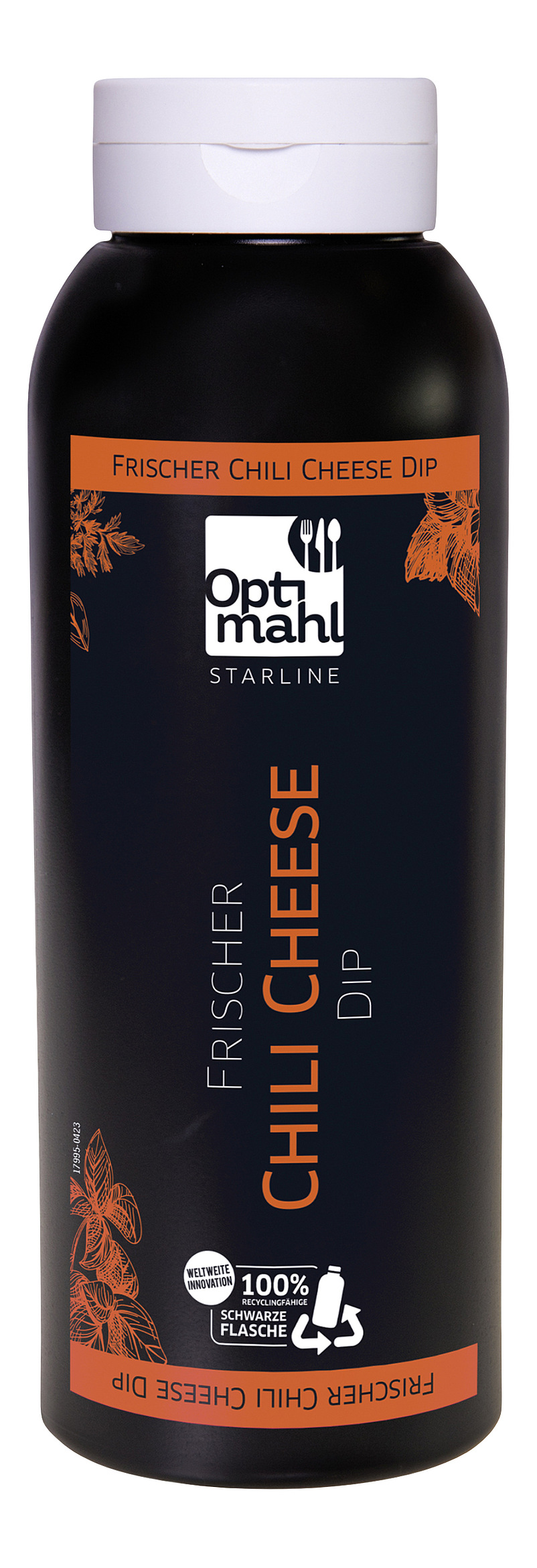 Optimahl STARLINE Chili Cheese Dip - Orange-gelbe Chilli Cheese Creme mit roten Chliflocken und cremiger Textur. Geschmack: wurzig nach Käse (Cheddar) und scharf